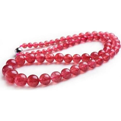 Genuine Natural Red Strawberry Quartz Crystal Clear Round Beads Jewelry Long Chain Necklace 5-14.5mm
