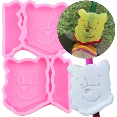 Cartoon Bear Straw Topper Silicone Molds Cupcake Fondant Cake Decorating Tools DIY Epoxy Resin Mold Candy Clay Chocolate Moulds