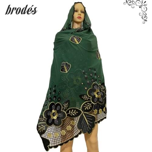 2021 New African Dubai Cotton Pashmina For Pray Emroider Ring Diamond Shawl Wrap High Quality Big Size 230*110cm Soft Material