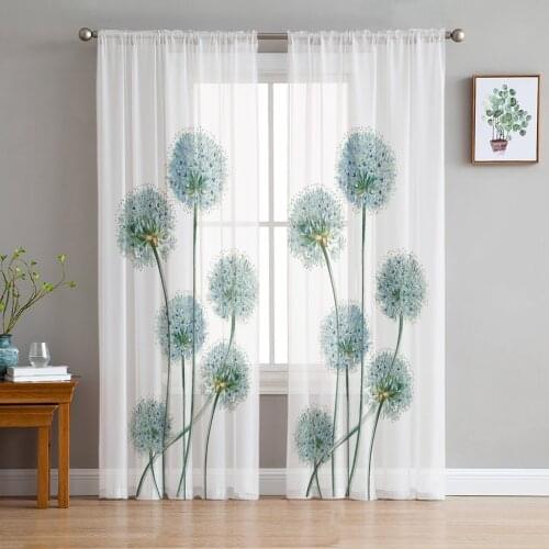 Dandelion Flowers Plants White Tulle Window Curtain for Living Room Modern Sheer Curtain for Bedroom Kitchen Drapes Custom