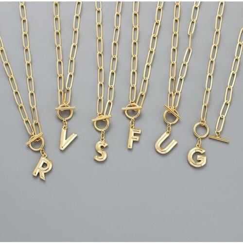 Initial Toggle Necklaces For Women Stainless Steel Gold OT Chain ​Capital Letter A-Z Toggle Clasp Pendant Necklace Boho Jewelry