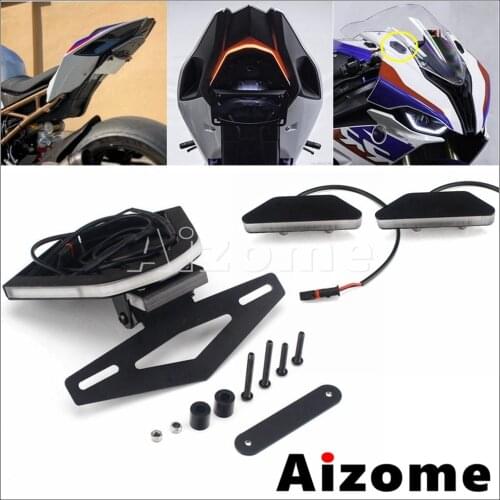 Motorcycle Mirror Block Plates LED Sequential Flowing Turn Signals & LED Tail Tidy Rear Fender Eliminator for BMW S1000RR 2020