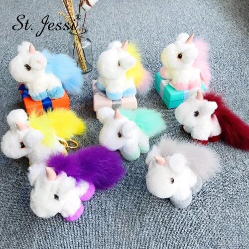 Luxury Animal Keychain Multi-colors Real Rex Rabbit With Fox Fur For Womens Bag Holder Car Accessories Fluffy Keychains