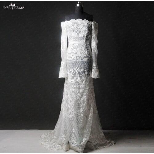 RSW1137 Real Pictures Yiaibridal Off The Shoulders Long Sleeve Lace Mermaid Wedding Dress