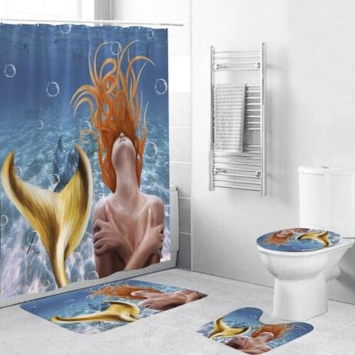 Sexy Mermaid Shower Curtain High Quality Bathroom Waterproof Shower Curtains Set Home Decor Non-slip Toilet Seat Cover Bath Mat