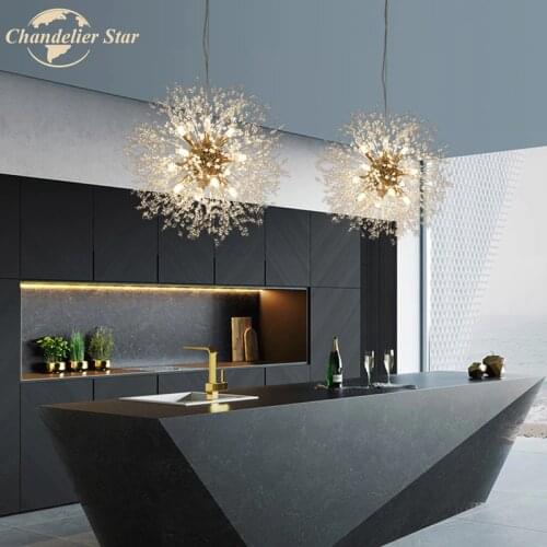 Dandelion Art Deco LED Gold Chrome Crystal Chandelier Light for Living Room Bedroom Restaurant Indoor Lamp Ceiling Lighting