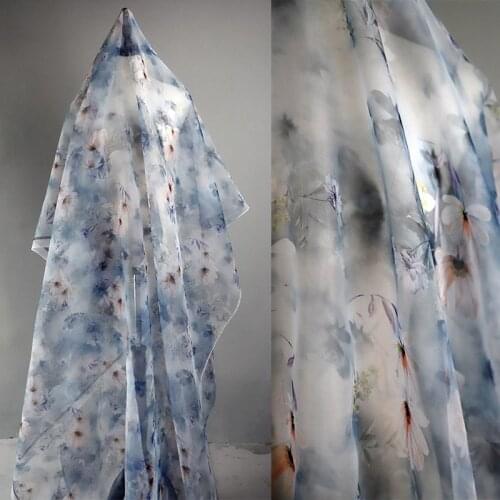 Digital Printing Flower Organza Fabric For Womens Dress Decoration Semi-permeable Tulle Screen