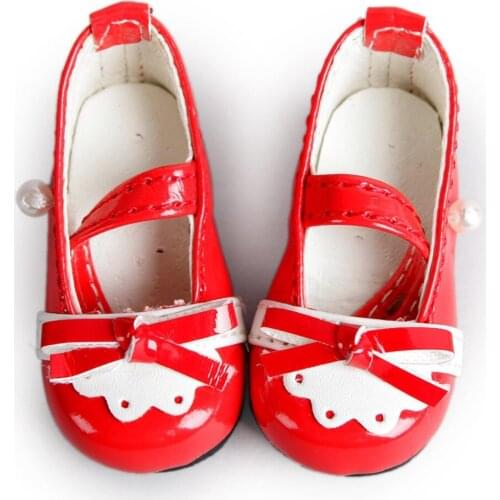 [wamami] 123# Red 1/6 SD AOD DOD BJD Dollfie Bowtie Mid Heeled Synthetic Leather Shoes