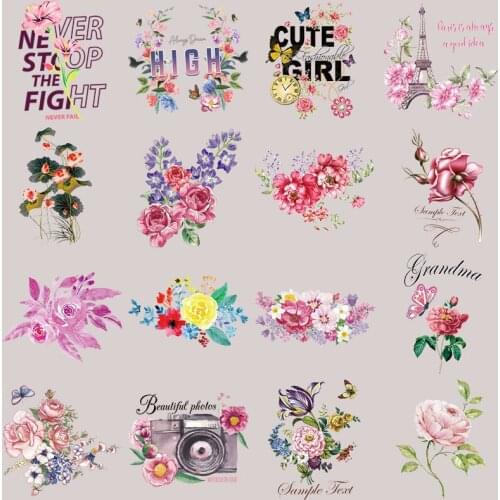 Iron on Flower Patches for Girl Clothing DIY T-shirt Dresses Appliques Heat Transfer Vinyl Washable Sticker Stripes on Clothes