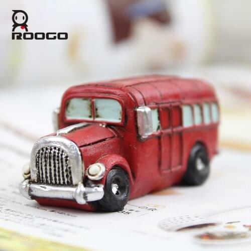 Roogo zakka vintage retro american resin school bus home decoration micro bus little thing