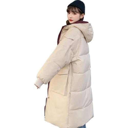 New 2020 winter Loose Mid-length Cotton Padded Jacket solid long sleeve Splice zipper thick warm hooded women Parka fashion W22