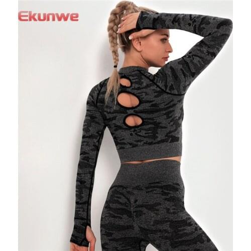 Women Seamless Sports Crop Top Sport Legging Wear Woman Long Sleeve Yoga Suits Fitness Camouflage Gym Leggings Sets Sportswear