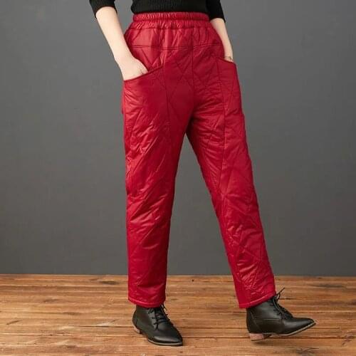 Women Winter Down Cotton Pants Thicken Warm Solid Color Trousers Outdoor Female Fashion Casual Padded Harem Sweatpants 2021 New
