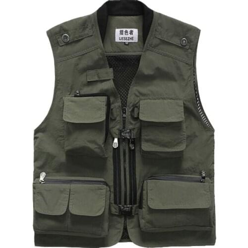 Mens Outdoor Quick Dry Vest Jackets Multi-pockets Photography Hiking Mountaineer Fishing Clothes Functional Tactical Waistcoat