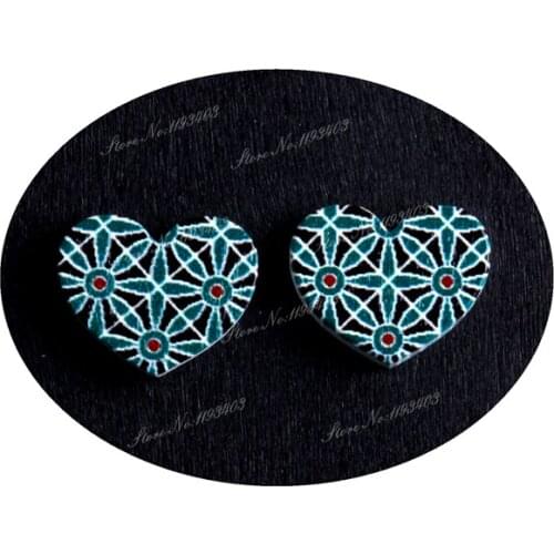 16mm Heart Shape Image Painted Wooded Laser Cut Cabochon to make Rings, Earrings, Bobby pin, pendant