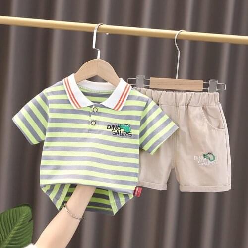 New Children Summer Cotton Top Clothes Baby Boys Strips Printed T Shirt Shorts 2Pcs/sets Infant Kids Fashion Toddler Tracksuits