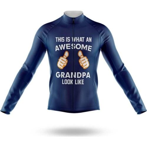 2021 Awesome Grandpa V3 Navy Mens Cycling Jersey Long Sleeve Clothing Race Road Bike Shirts Bicycle Tops MTB Uniform Maillot
