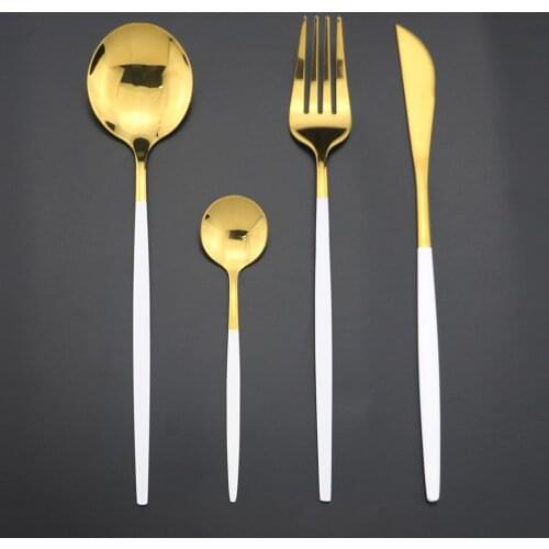 32pcs Dinnerware Set White Gold Cutlery Set 18/10 Stainless Steel Knife Forks Spoons Dinner Set Kitchen Silverware Tableware Set