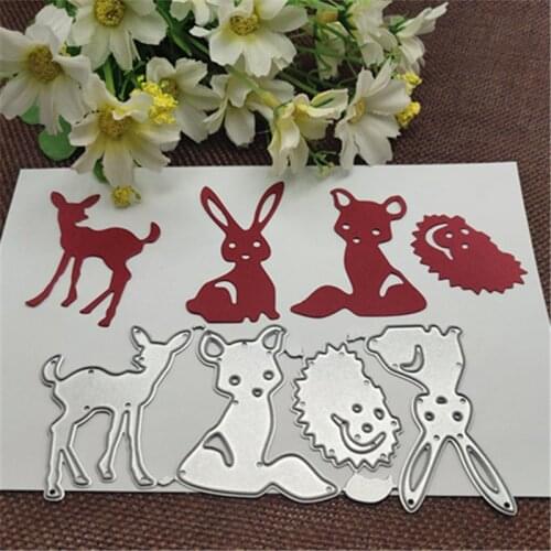 4Pcs Rabbit fox deer hedgeh Metal Cutting Dies Stencils For DIY Scrapbooking Decorative Embossing Handcraft Die Cutting Template