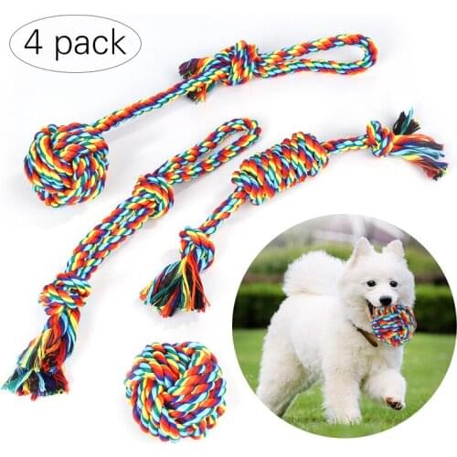 4 Pcs Dog Bite Rope Toys Pets Dogs Supplies Pet Dog Puppy Cotton Chew Knot Toy Durable Colorful Braided Bone Rope Funny Tool