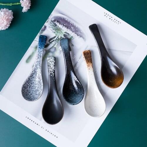 5PS/Set Japanese Style Ceramic Spoon Kitchen Cooking Utensil Tool Soup Teaspoon Catering For Kicthen Lovely Tableware ZL362