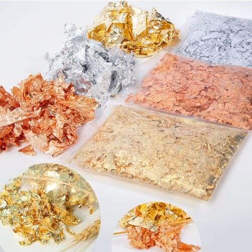 50g Gold Sliver Copper Foil Arts Craft Paper Sheets Bulk Foil Flake Gilding DIY Gold Leaf Nail Flake Art Painting Decor Material