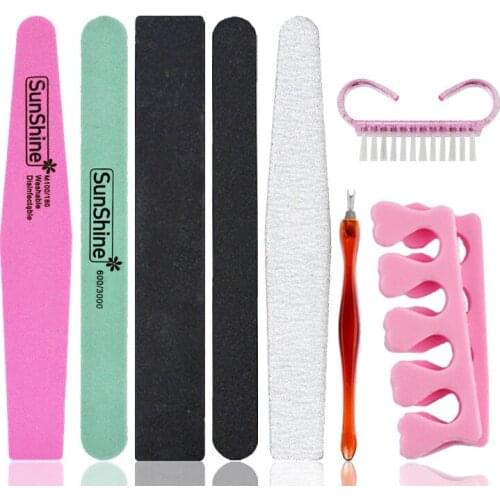 8 Pcs/Set Nail File Buffer Cleaning Brush Nail Files Cuticle Pusher Manicure Tools Kits