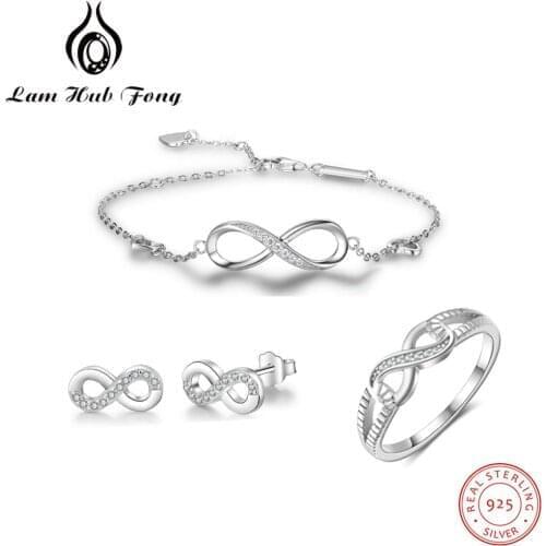 925 Sterling Silver Jewelry Sets Infinity Love Women Zirconia Ring Bracelets Earrings Bridal Jewelry Set (Lam Hub Fong)