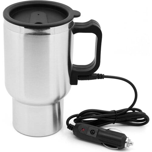 Car Electric Kettle Stainless Steel In-car Kettle Travel Thermoses Heating Water Bottle Heating Cup with Indicator Light Powered