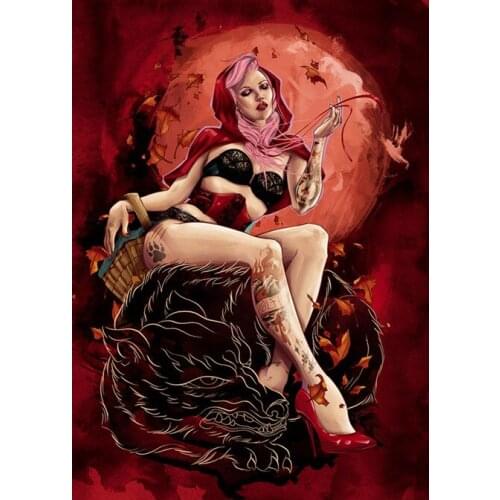 Free shipping abstract cartoon sexy nude red girl oil painting canvas prints printed on canvas wall art decoration picture