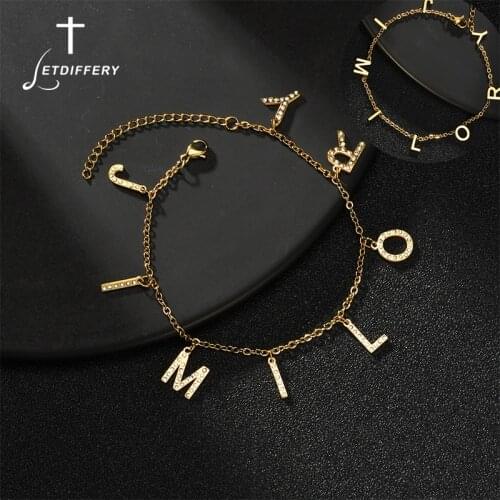 Letdiffery Custom Crystal Name Bracelet for Women Men Personalized Number Letters Chain Pendant Jewelry Birthday Couple Gifts