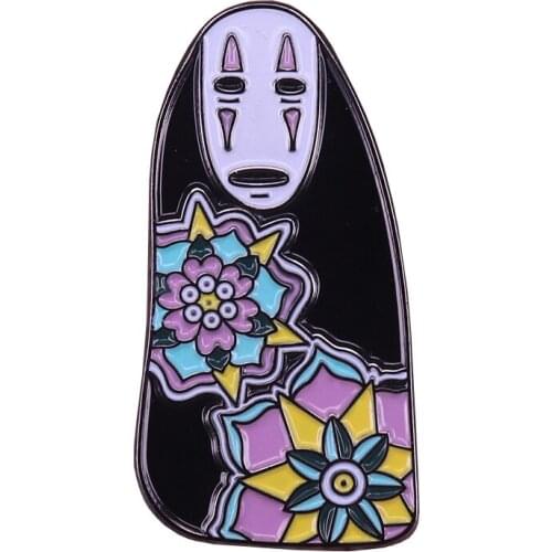 No face lapel pin floral pattern brooch cute ghost badge Hayao Miyazaki anime jewelry Halloween gift horror art accessory