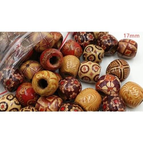 10/12/17mm Printing Wood Big Hole Dreadlock Bead Ring Tubes For Braiding Hair Extension Accessories diy handmade wood beads
