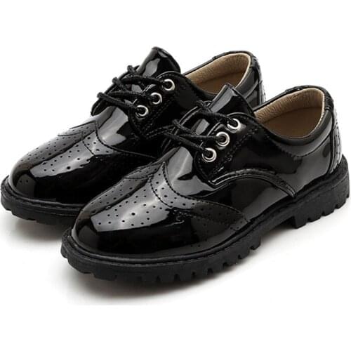 SKOEX Kids Oxford Dress Shoes Black Boys Lace Up Brogue Leather School Uniform Shoes Childrens Boys Party Formal Wedding Shoes