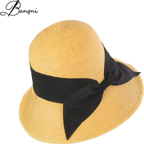 Women Big Bowknot Straw Hat Wide Brim Sun Hat For Girls Floppy Foldable Roll up UV 50+ Panama Beach Cap Chapeu Feminino