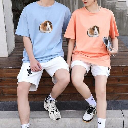 Kawaii Guinea Pig Tshirt Summer Women Cotton T-shirt Korean Vintage Harajuku Men O-neck Unisex Short T Shirt Cartoon Streetwear