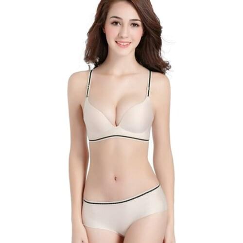 Smooth Surface Solid Color Sexy Push Up Bra Set Seamless One-piece Upper Thin Lower Cup Wire Free Lingerie Underwear Women