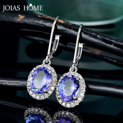 JoiasHome Trendy Womens Silver Earrings Shiny Blue Zircon Long Drop-earrings Charms Female Wedding Party Jewelry Gift Wholesale