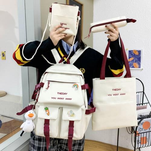 SEETIC 4set Backpack Women Multi-Pocket School Bag Kawaii Waterproof Women Backpack Girls Bag Lovely Daily Leisure Mochilas 2021