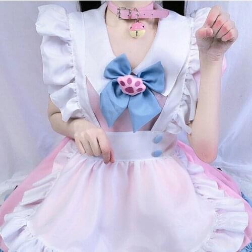 Halloween Cosplay Costume Party Role Play Dress Up Waitress Outfit Women Girl JP Anime Kawaii Maid Pink Cat Lolita Dresses Apron