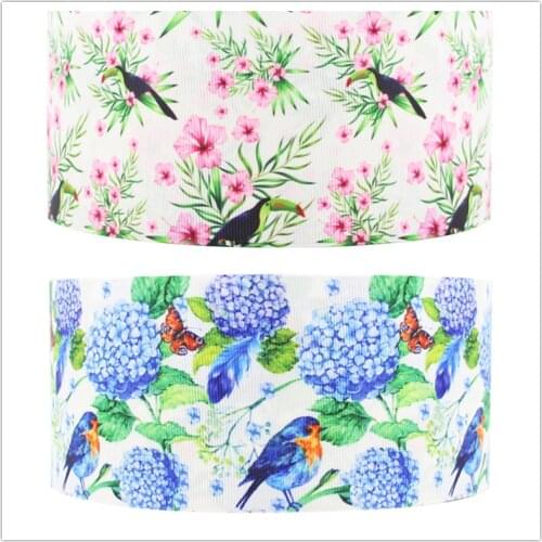 Q&N ribbon 16mm 22mm 25mm 38mm 50mm 75mm Flamingo & flower grosgrain ribbon webbing 50yards/roll for headband