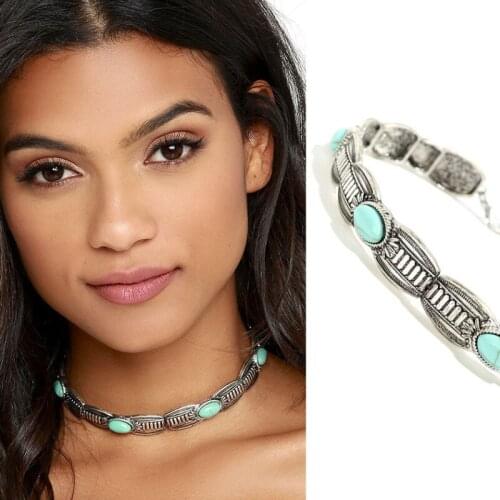LZHLQ Brand Retro Choker Necklace 2021 Women Fashion Jewelry Geometric Alloy Electroplated Oval Blue Stone Necklace Accessories