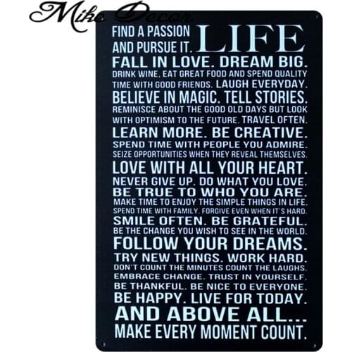 [ Mike86 ] FIND A PASSION LIFE Poem Metal Tin Signs wall decor Office Restaurant Bar Painting art Decor 20*30 CM B-117