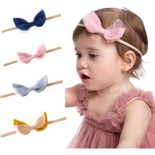 Cute Baby Headbands Nylon Head band Lace Hair Bows Accessories for Children Infants Soft High Elastic Photo Prop Head Band