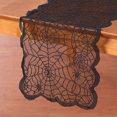 Fashion Black Lace Spiderweb Halloween Festival Lace Party Tablecloth Table Cover Decoration
