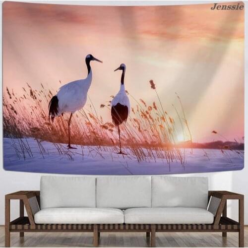 Fashion White Crane Printed Wall Tapestry 3D Sky Cloud Beautiful Scenery Tapestry For Living Room Bedroom Wall Mounted Tapestry