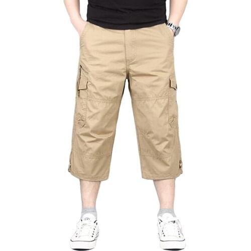 Summer Loose Cropped Pants Mens Casual Streetwear Short Trousers pantalon homme Man Outwear Military Cargo Joggers Capri Pants