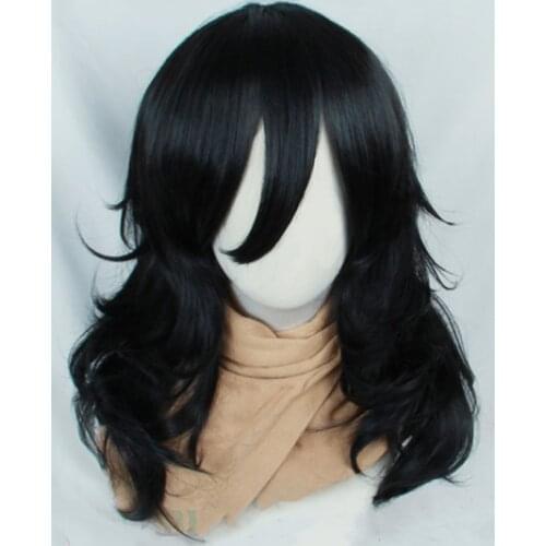 Anime My Hero Academia Akademia Shouta Aizawa 45cm Black Wavy Wig Heat Resistant Cosplay Costume Wig + Wig Cap