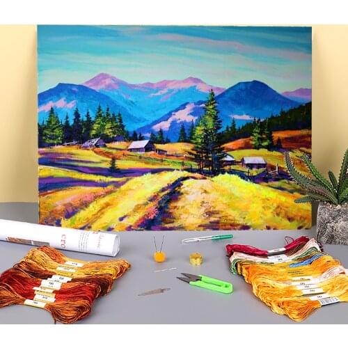 Landscape Summer Printed 11CT Cross-Stitch Set DIY Embroidery DMC Threads Handmade Painting Handicraft Needlework Different