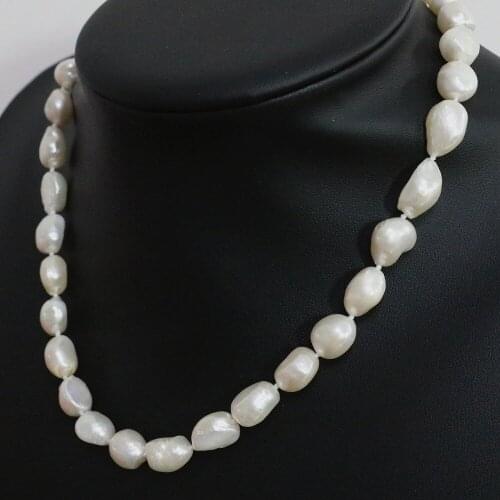 Charms white natural cultured freshwater irregular fashion pearl beads 12-14mm hot women wedding party necklace 18inch B1456